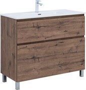 AQUANET Тумба с раковиной Алвита new 100 (Flat) напольная 2 ящ. цв.дуб веллингтон табак AQUANET-345672