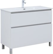 AQUANET Тумба с раковиной Вега 100 (Flat) напольная 2 ящ. цв. белый глянец AQUANET-345379