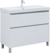 AQUANET Тумба с раковиной Вега 100 (Ирис) напольная 2 ящ. цв. белый глянец AQUANET-345373