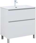 AQUANET Тумба с раковиной Вега 80 (Flat) напольная 2 ящ. цв. белый глянец AQUANET-345382