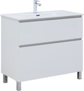 AQUANET Тумба с раковиной Вега 90 (Flat) напольная 2 ящ. цв. белый глянец AQUANET-345383