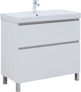 AQUANET Тумба с раковиной Вега 90 (Ирис) напольная 2 ящ. цв. белый глянец AQUANET-345378