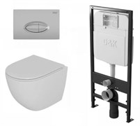 DK Комплект Унитаз подвесной безободковый D&K Matrix DT1396016, 490*370*360мм, сиденье микролифт, белый+Инсталляция рамная скрытого монтажа D&K DI8055119, 550*100*1190мм, для подвесного унитаза, универсальная+Клавиша смыва D&K Rhein.Marx DB1399002, матовы DS1391608