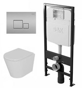 DK Комплект Унитаз подвесной безободковый (торнадо) D&K Venice DT1026516, 515*355*365мм, сиденье микролифт, белый+Инсталляция рамная скрытого монтажа D&K DI8055119, 550*100*1190мм, для подвесного унитаза, универсальная+Клавиша смыва D&K Quadro DB1519002, DS1021611