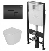 DK Комплект Унитаз подвесной безободковый (торнадо) D&K Venice DT1026516, 515*355*365мм, сиденье микролифт, белый+Инсталляция рамная скрытого монтажа D&K DI8055119, 550*100*1190мм, для подвесного унитаза, универсальная+Клавиша смыва D&K Quadro DB1519025, DS1021612