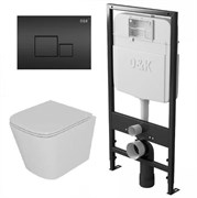 DK Комплект Унитаз подвесной безободковый (торнадо) D&K Berlin DT1436516, 490*340*350мм, сиденье микролифт, белый+Инсталляция рамная скрытого монтажа D&K DI8055119, 550*100*1190мм, для подвесного унитаза, универсальная+Клавиша смыва D&K Quadro DB1519025, DS1431614