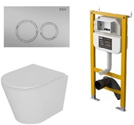 DK Комплект Унитаз подвесной безободковый (торнадо) D&K Venice DT1026516, 515*355*365мм, сиденье микролифт, белый+Инсталляция рамная скрытого монтажа D&K DI8050127, 500*117*1270мм, для подвесного унитаза, универсальная+Клавиша смыва D&K Bayern DB1529002, DS1021613