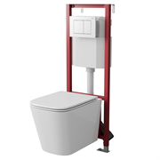 DK Комплект Унитаз подвесной безободковый D&K Matrix DT1396016, 490*370*360мм, сиденье микролифт, белый+Инсталляция рамная скрытого монтажа с белой клавишей D&K DI8640116, 400*165*1160мм, для подвесного унитаза, универсальная DS1391620