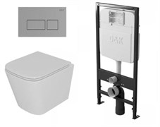 DK Комплект Унитаз подвесной безободковый D&K Berlin DT1436516, 490*340*350мм, сиденье микролифт, белый+Инсталляция рамная скрытого монтажа D&K DI8055119, 550*100*1190мм, для подвесного унитаза, универсальная+Клавиша смыва D&K Berlin DB1439001, хром DS1431625