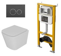 DK Комплект Унитаз подвесной безободковый (торнадо) D&K Berlin DT1436516, 490*340*350мм, сиденье микролифт, белый+Инсталляция рамная скрытого монтажа D&K DI8050127, 500*117*1270мм, для подвесного унитаза, универсальная+Клавиша смыва D&K Bayern DB1529006, DS1431631