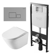 DK Комплект Унитаз подвесной безободковый (торнадо) DT1476516 белый + Инсталляция DI8055119 + Клавиша смыва DB1519001, хром (DS1471602) DS1471602